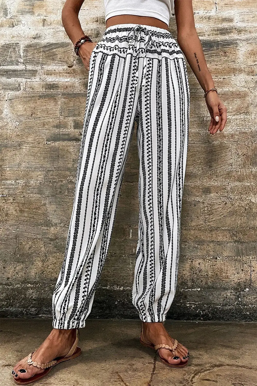 High-Waist Wide-Leg Drawstring Elastic-Waist Jogger Pants