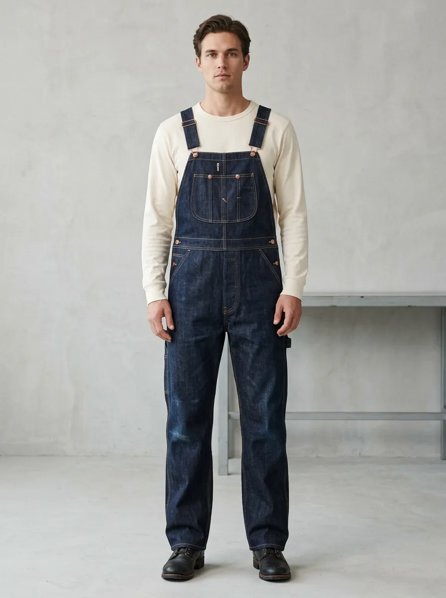Men's Vintage Style Dark Denim Bib Overalls