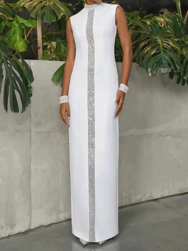 Shiny Sleeveless Neck Maxi Dress