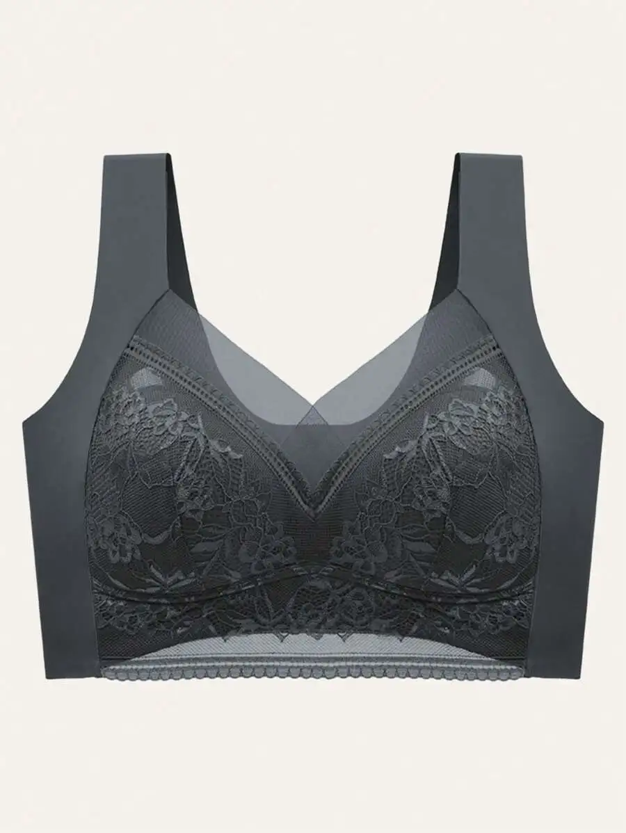 [6Pack]-Women'S Plain Contrast Lace BraSoftBreathable Push Up Bra U