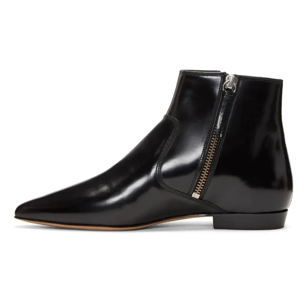 Refined Faux-Leather Zip-Up Pointed-Toe Platform Ankle Boots