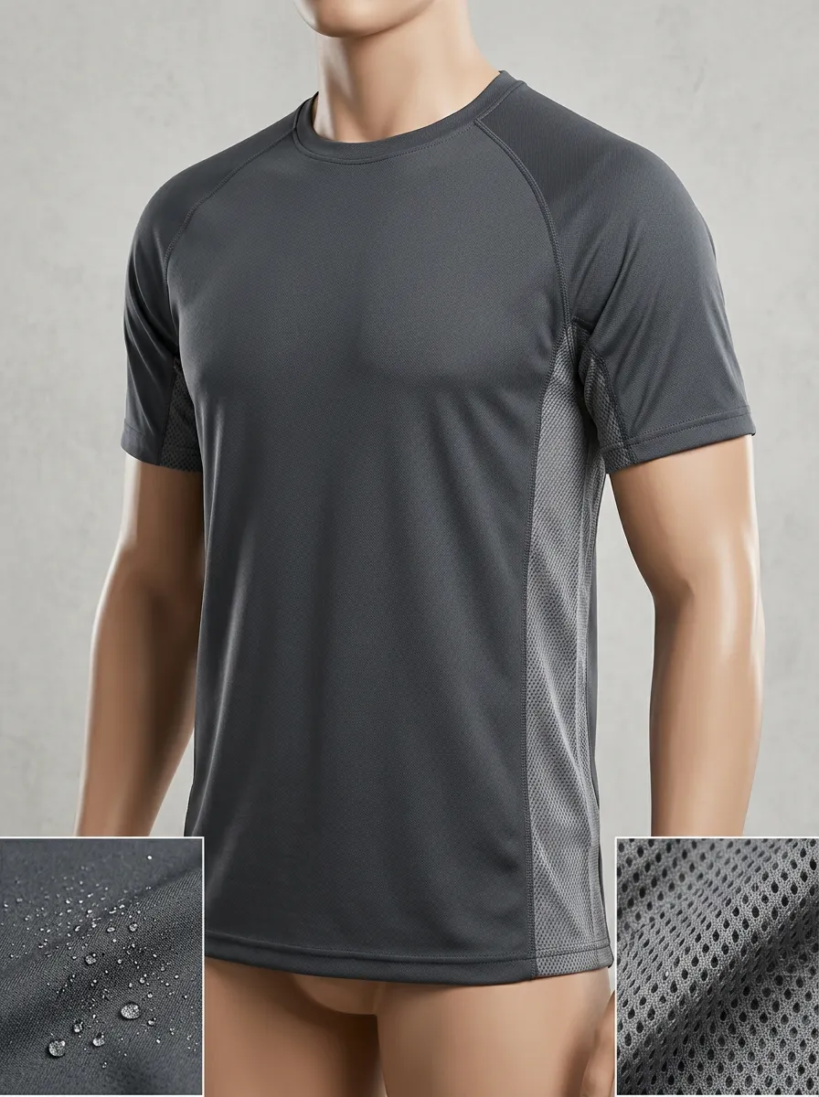 Men's Athletic Sports Mesh Panel Quick-Dry Printed T-Shirt