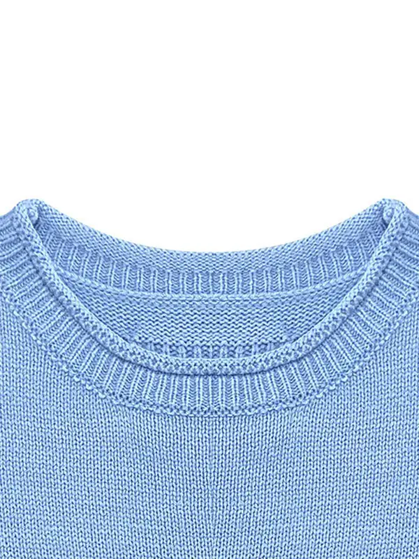 Paneled Round Neck Long Sleeve Relaxed Fit Easy Fit Sweater