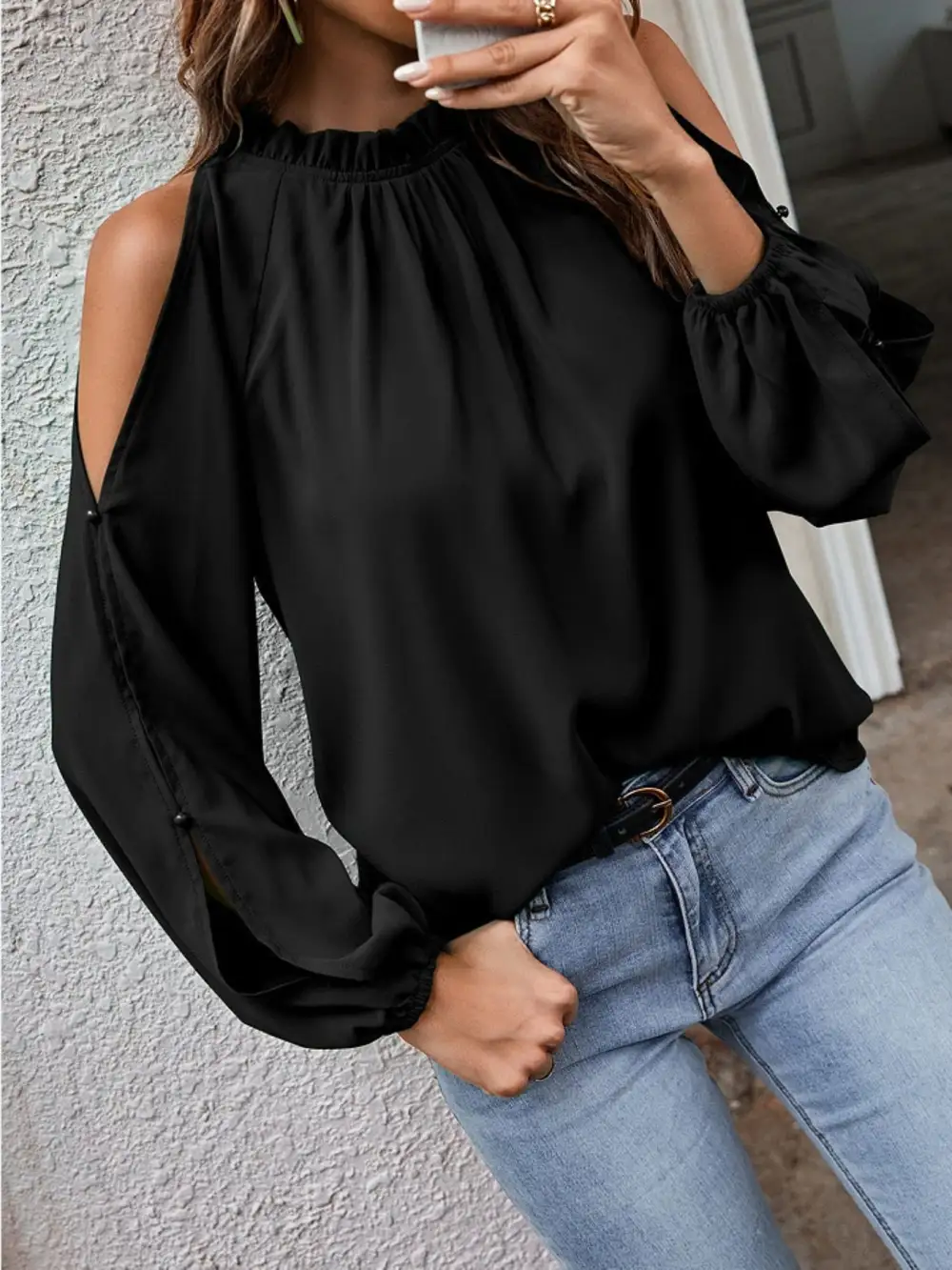 Cold Shoulder Frill Neck Blouse