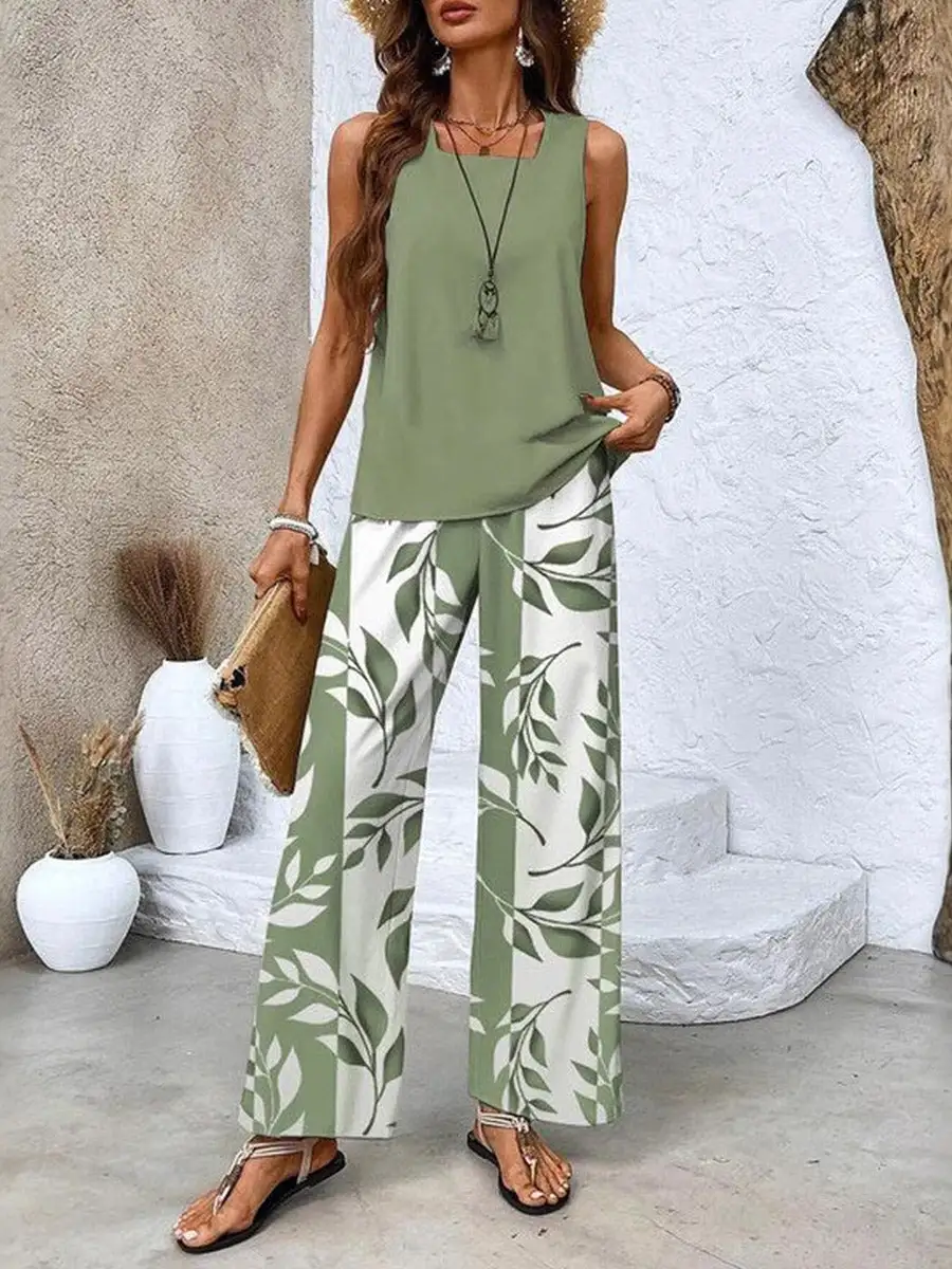 Relaxed Square Neck Vest And Pants Set