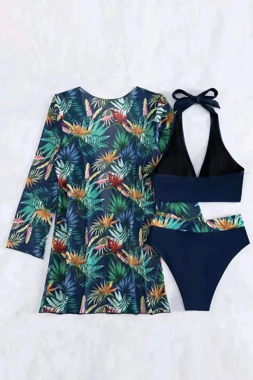 Printed Halter Neck Layered Swimsuit