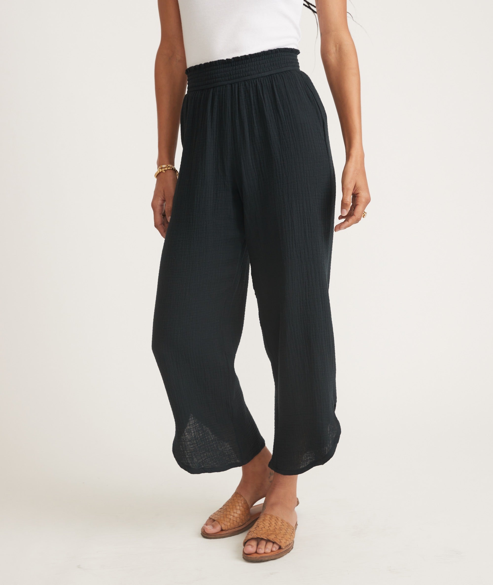 Black Elastic-Waist Trousers