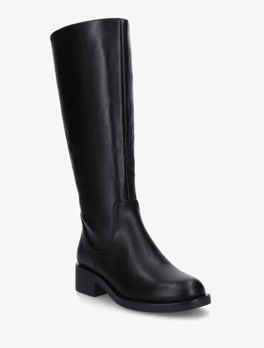 Everyday Block Heel Faux Leather Flat Sole Knee High Boots
