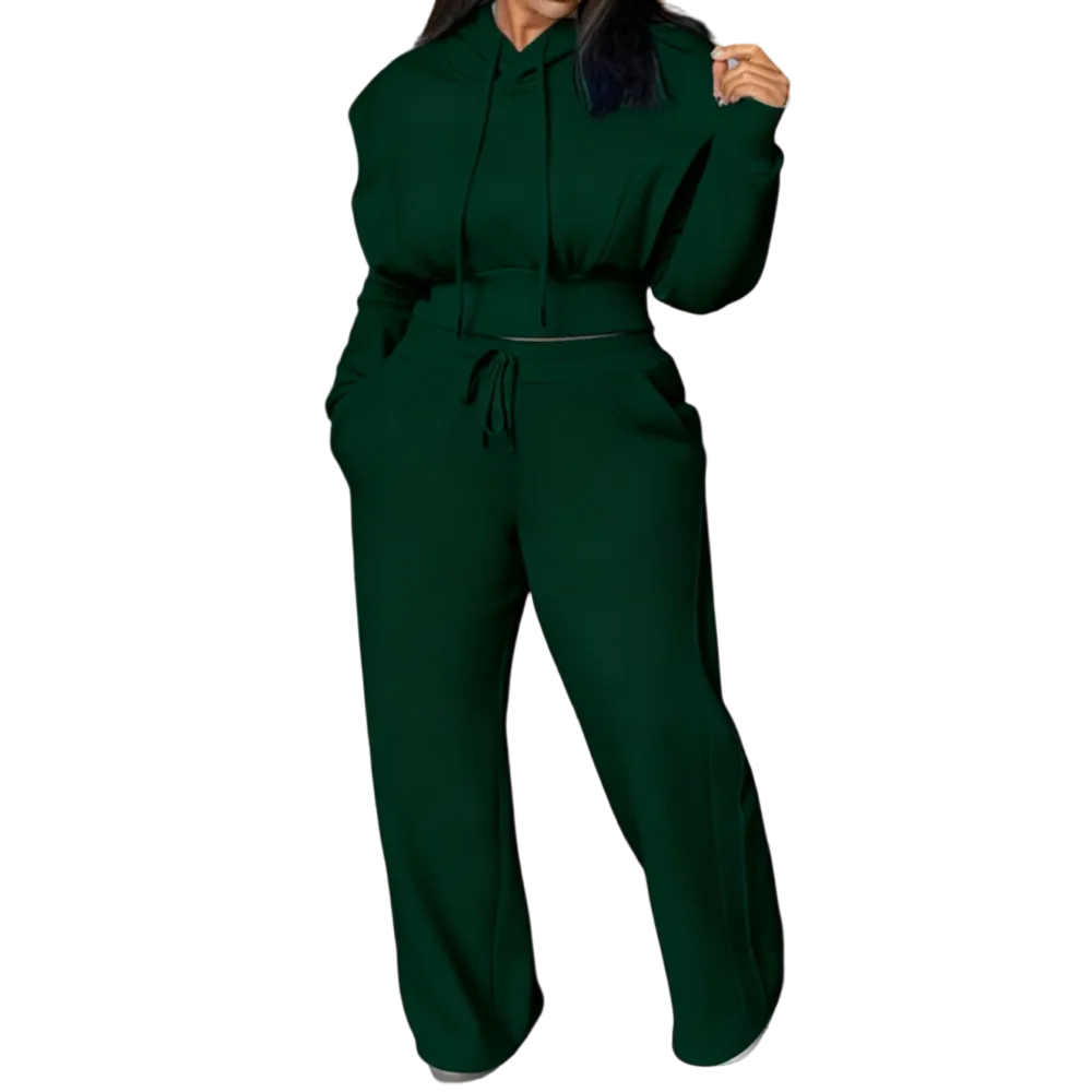 Hooded Long Sleeve Sweatshirt and Casual Wide Leg Sweatpants Set