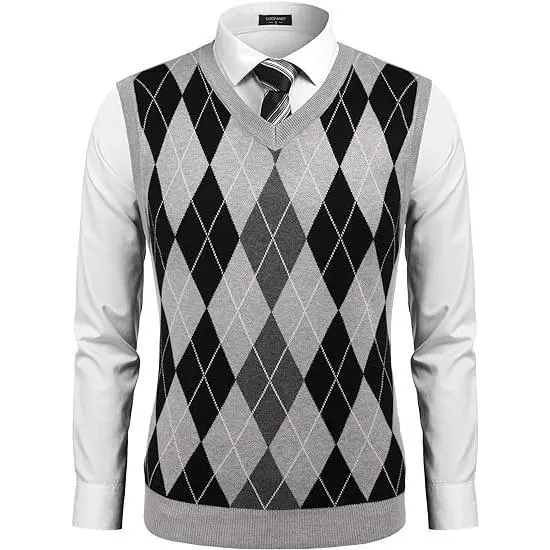Men’s Sleeveless V-Neck Argyle Sweater Vest – Classic Knit. Modern Slim Fit. Everyday Versatility.