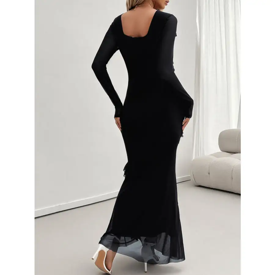 Devine Ruffled Surplice Long Sleeve Maxi Dress