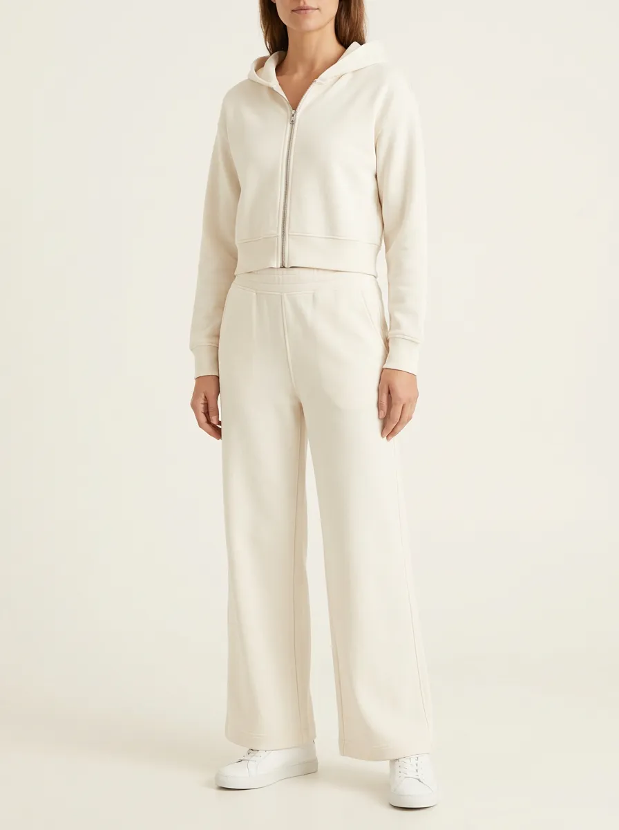 Women's Full-Zip Cropped Hoodie Mid-Rise Wide-Leg Set
