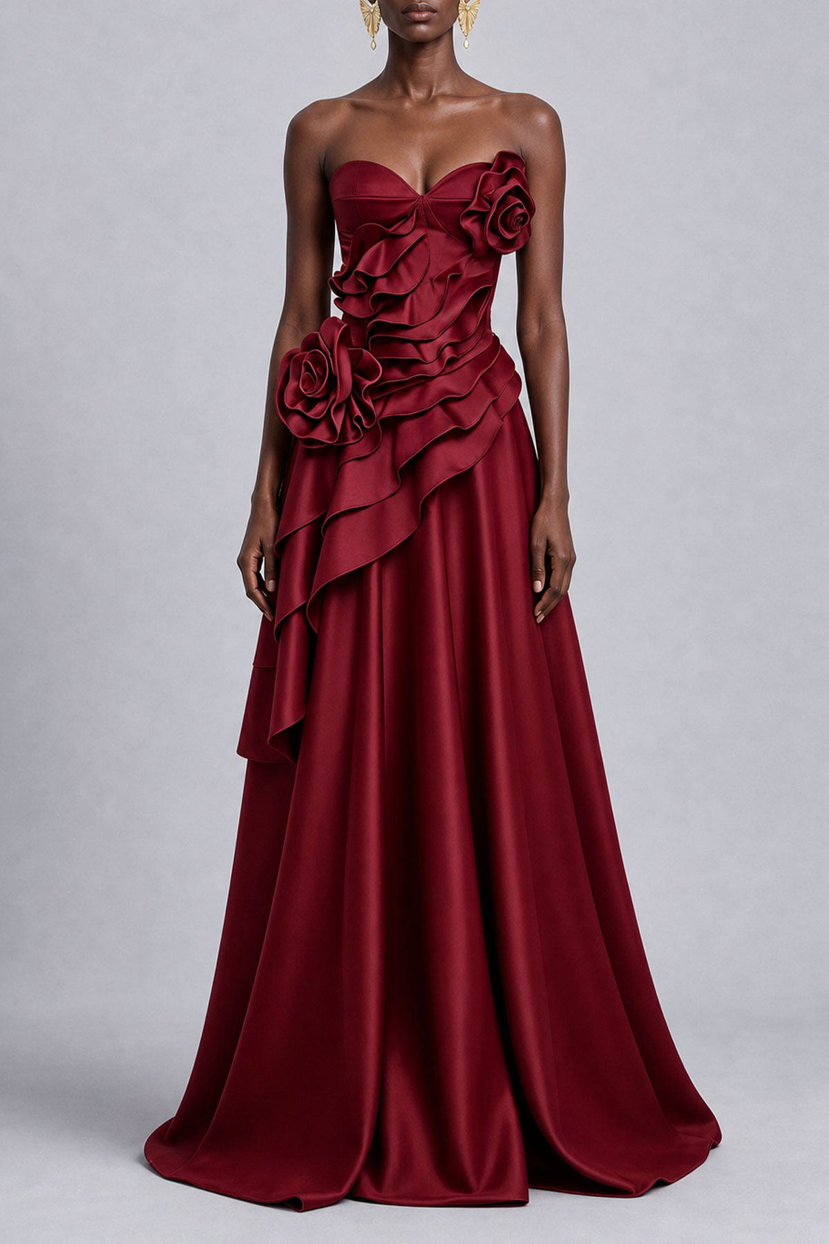 Ruched Ruffle Floral Maxi Dress