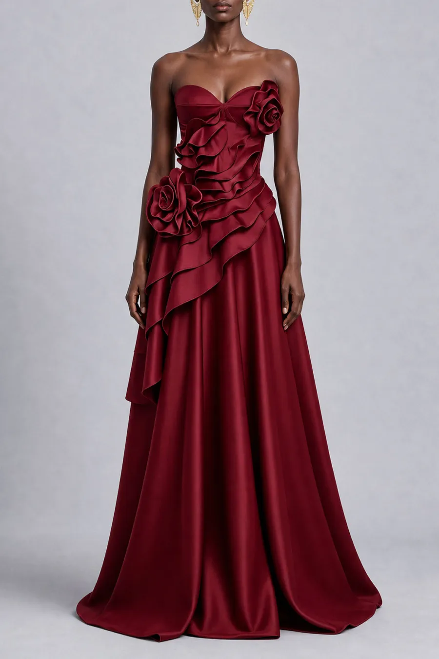 Ruched Ruffle Floral Maxi Dress