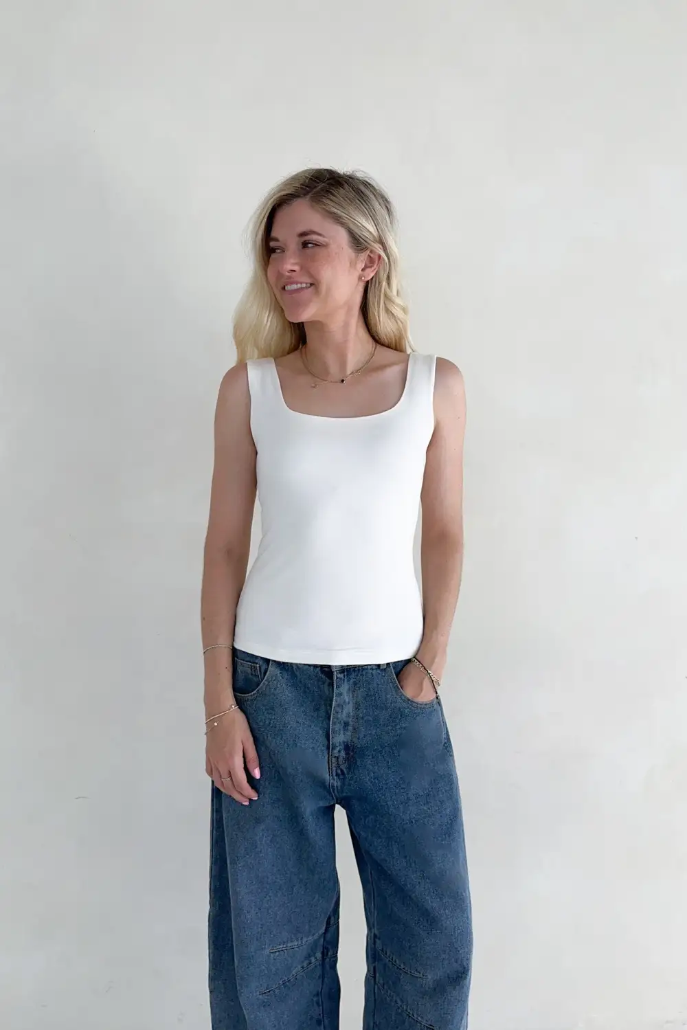 Neat Finish Soft Square Neck Tank Top