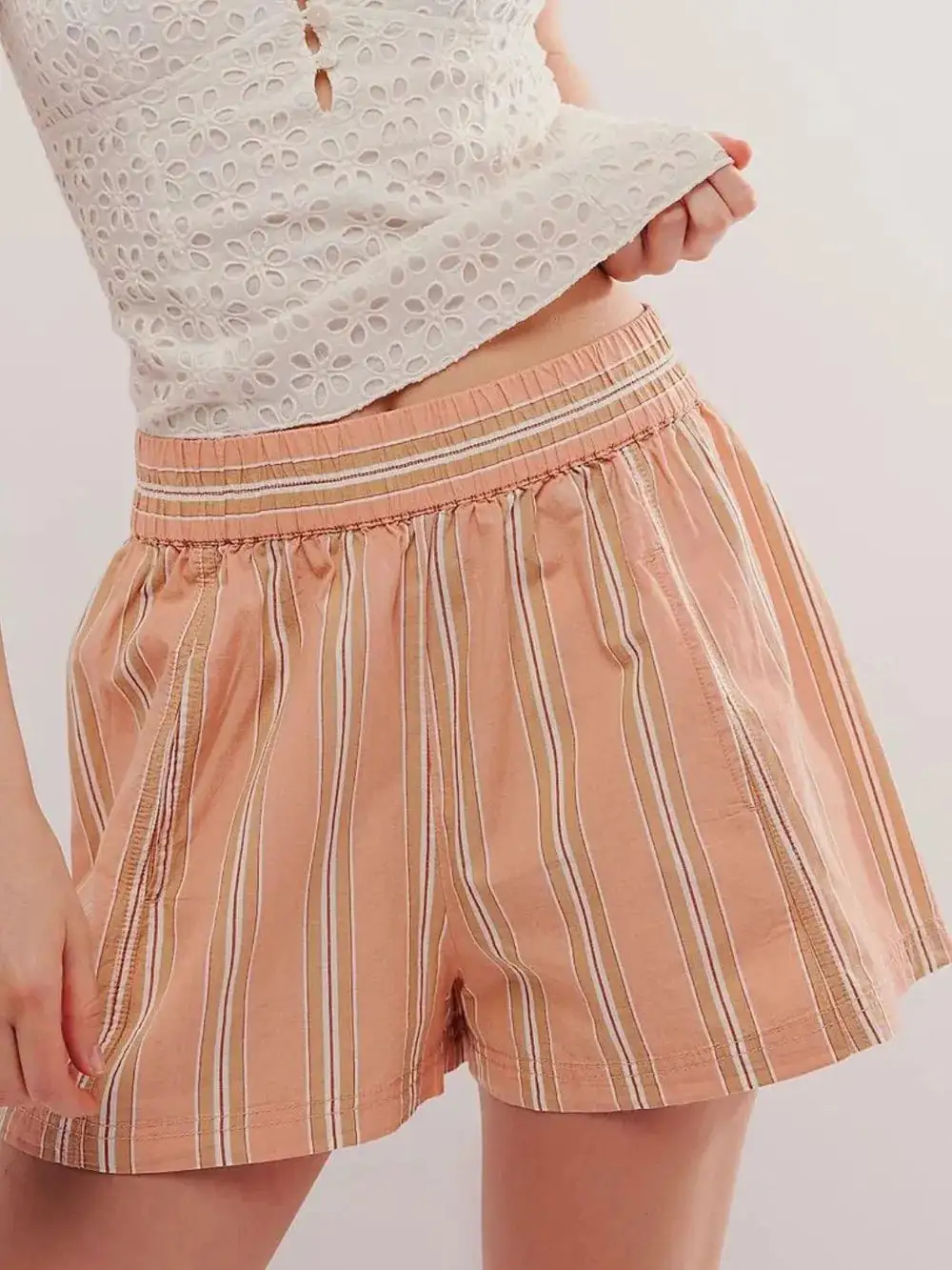 Cotton-Blend Striped Elastic Waist Shorts