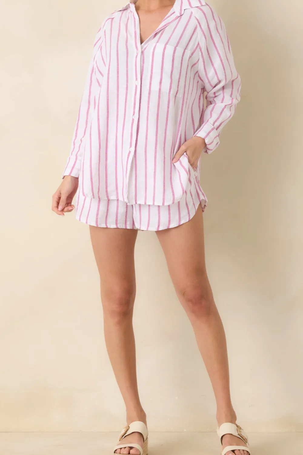 Spanish Rose Linen Stripe Shorts