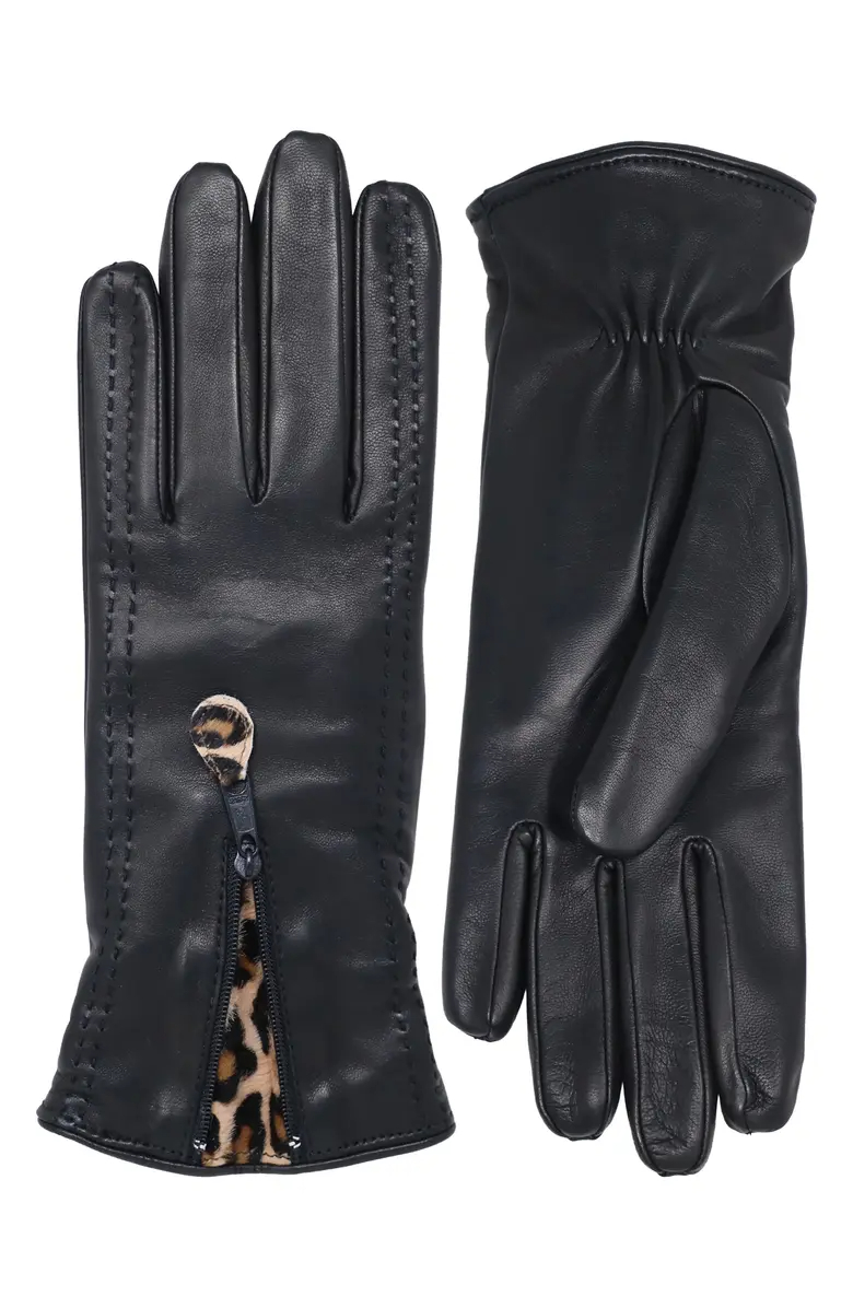 Zippered Cashmere-Lined Leather Gloves