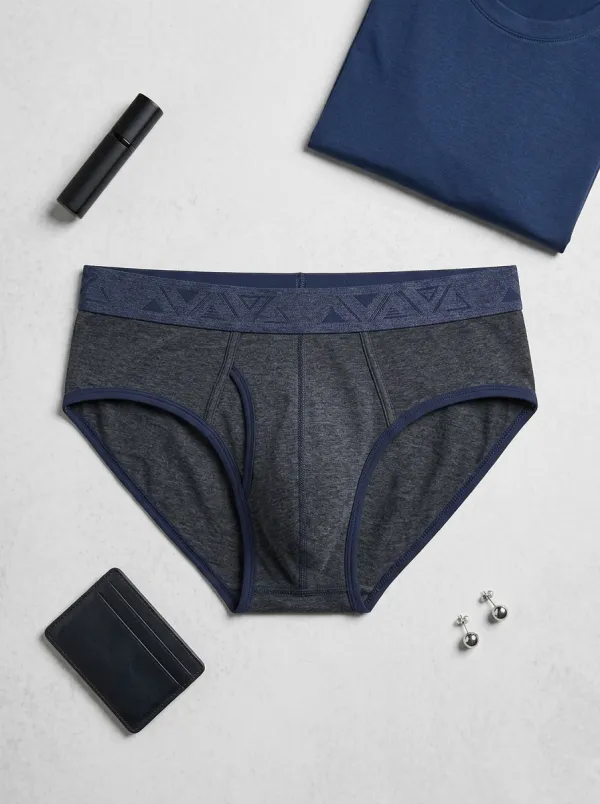 Men's Geometric Pattern Waistband Charcoal Printed Briefs