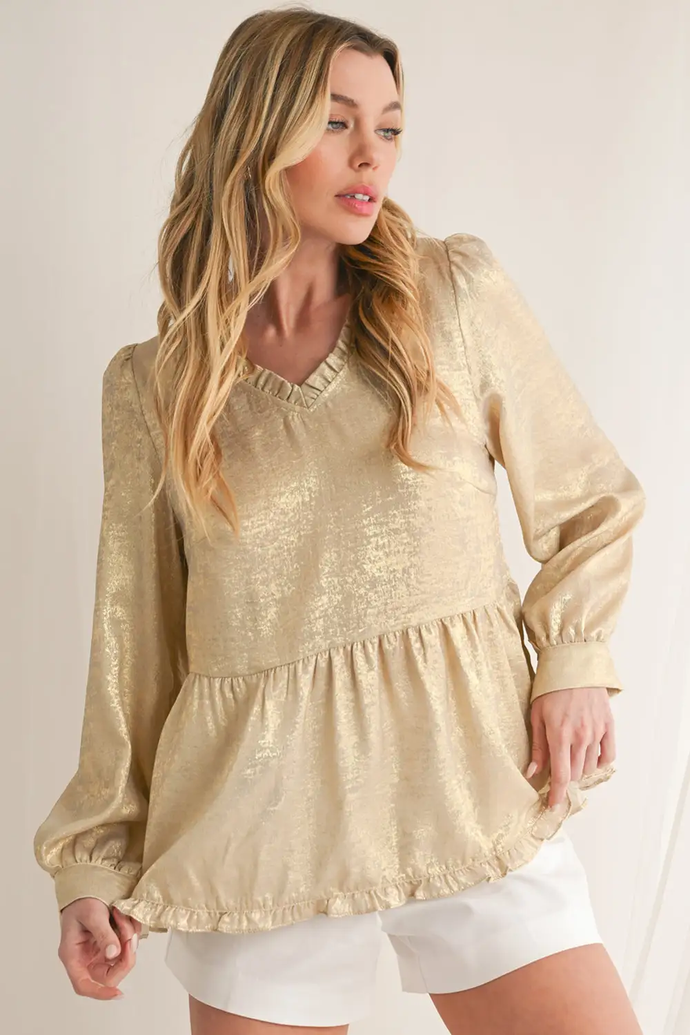 Layered Velvet Frilled Puff Sleeve Blouse