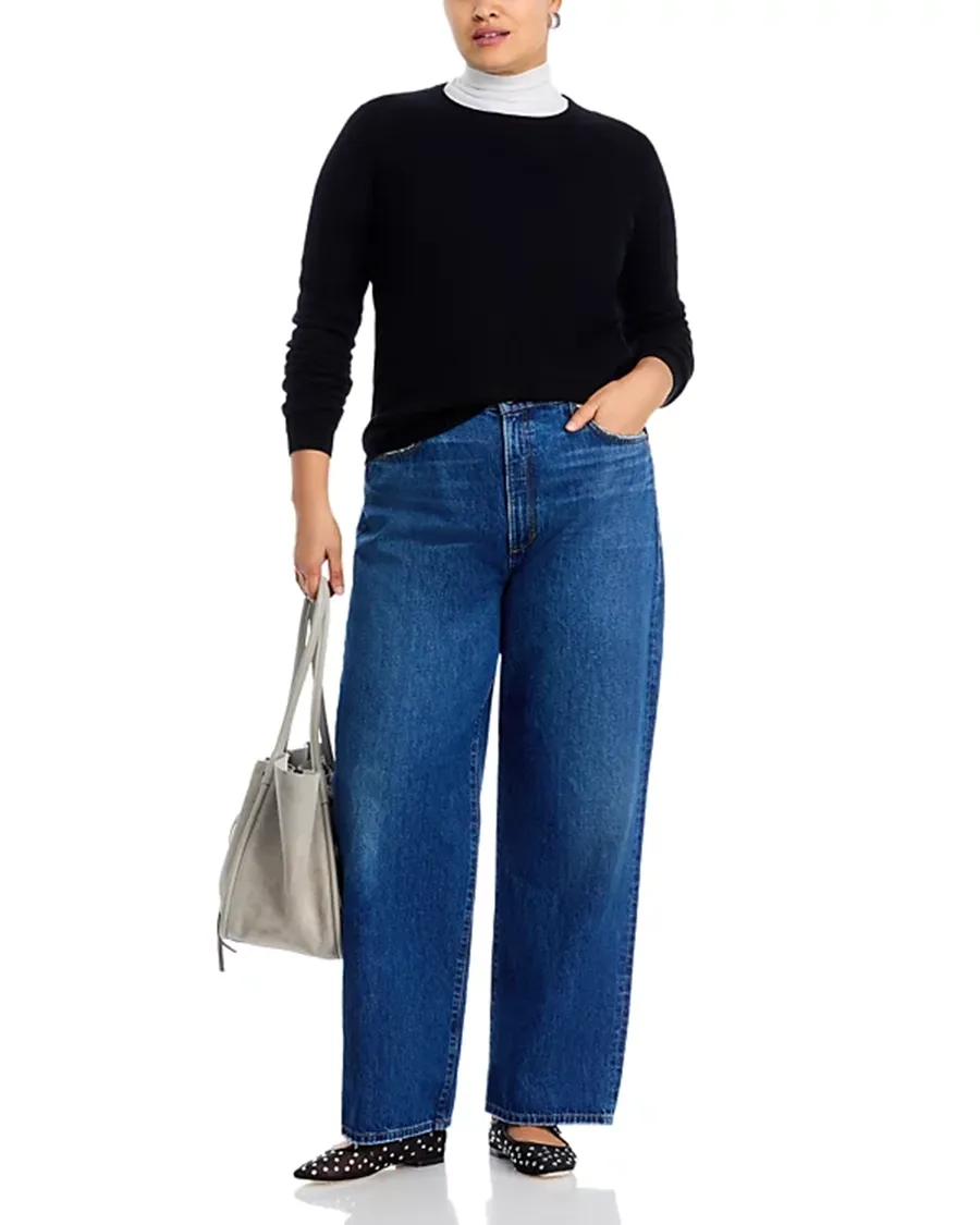 Casual Style Ribbed Crewneck Cashmere Sweater