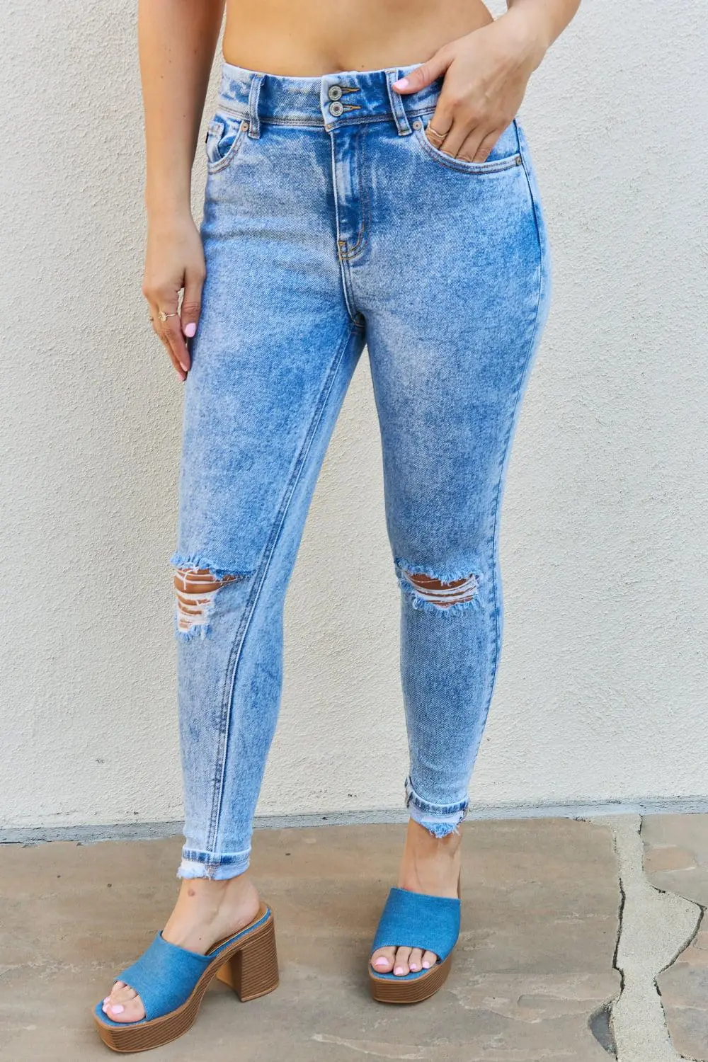Easy High Waist Skinny Distressed Denim Jeans