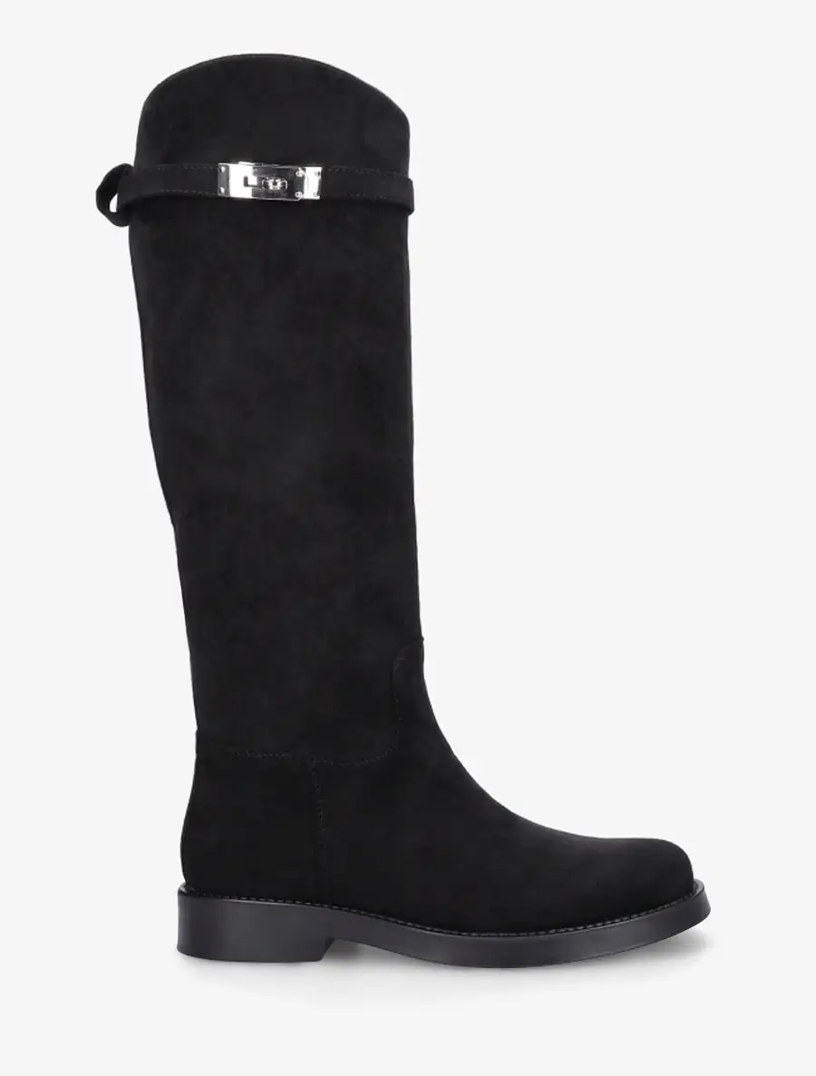 Modern Riding Strap Detail Buckle Detail Block Heel Knee High Boots