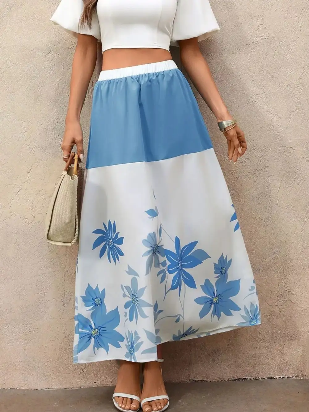 Print Color Block Skirt