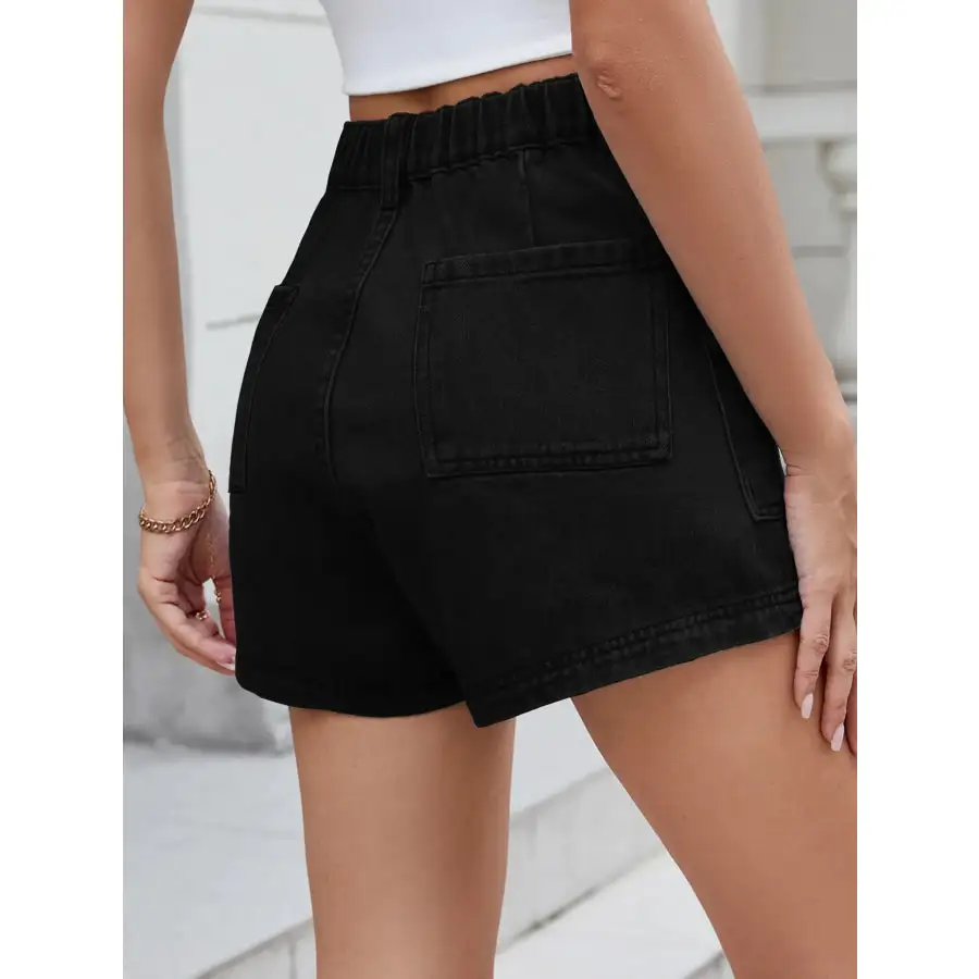 High Waist Cargo Denim Shorts