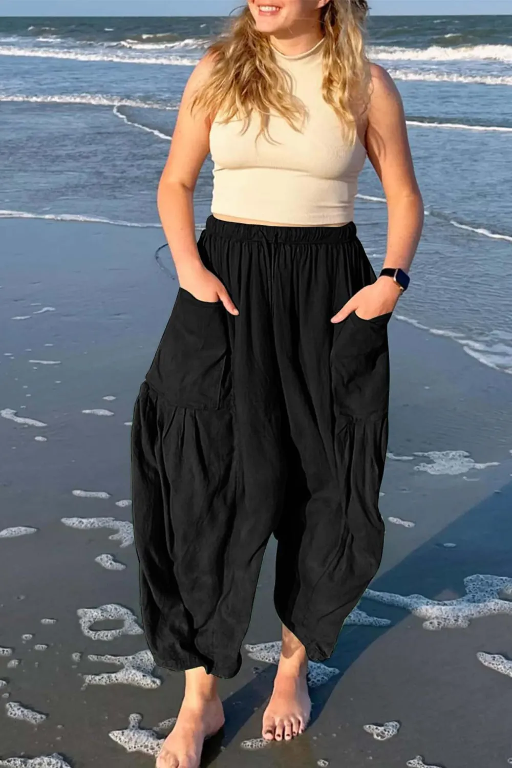 Drawstring Pocket Wide Leg Pants