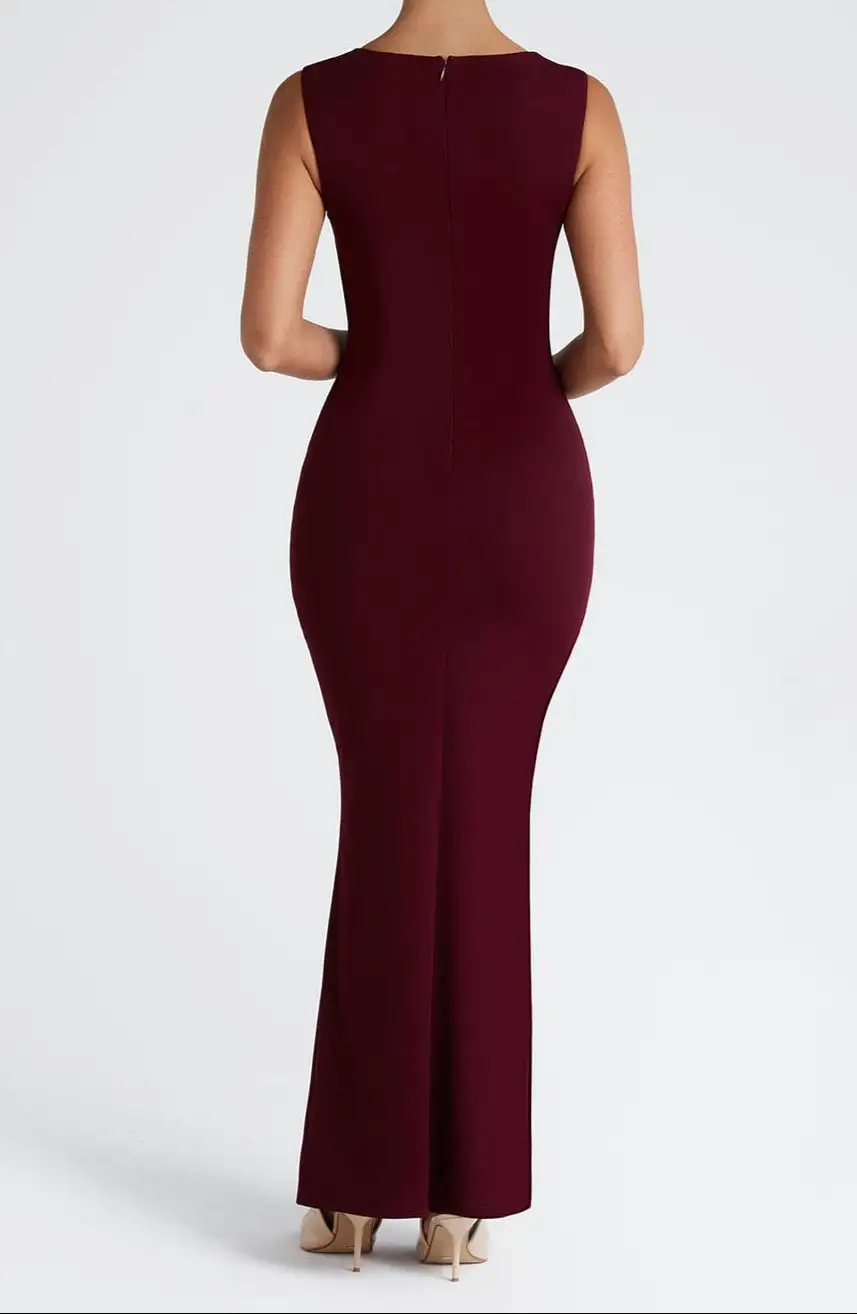 Bodycon Square Neck Draped Maxi Dress