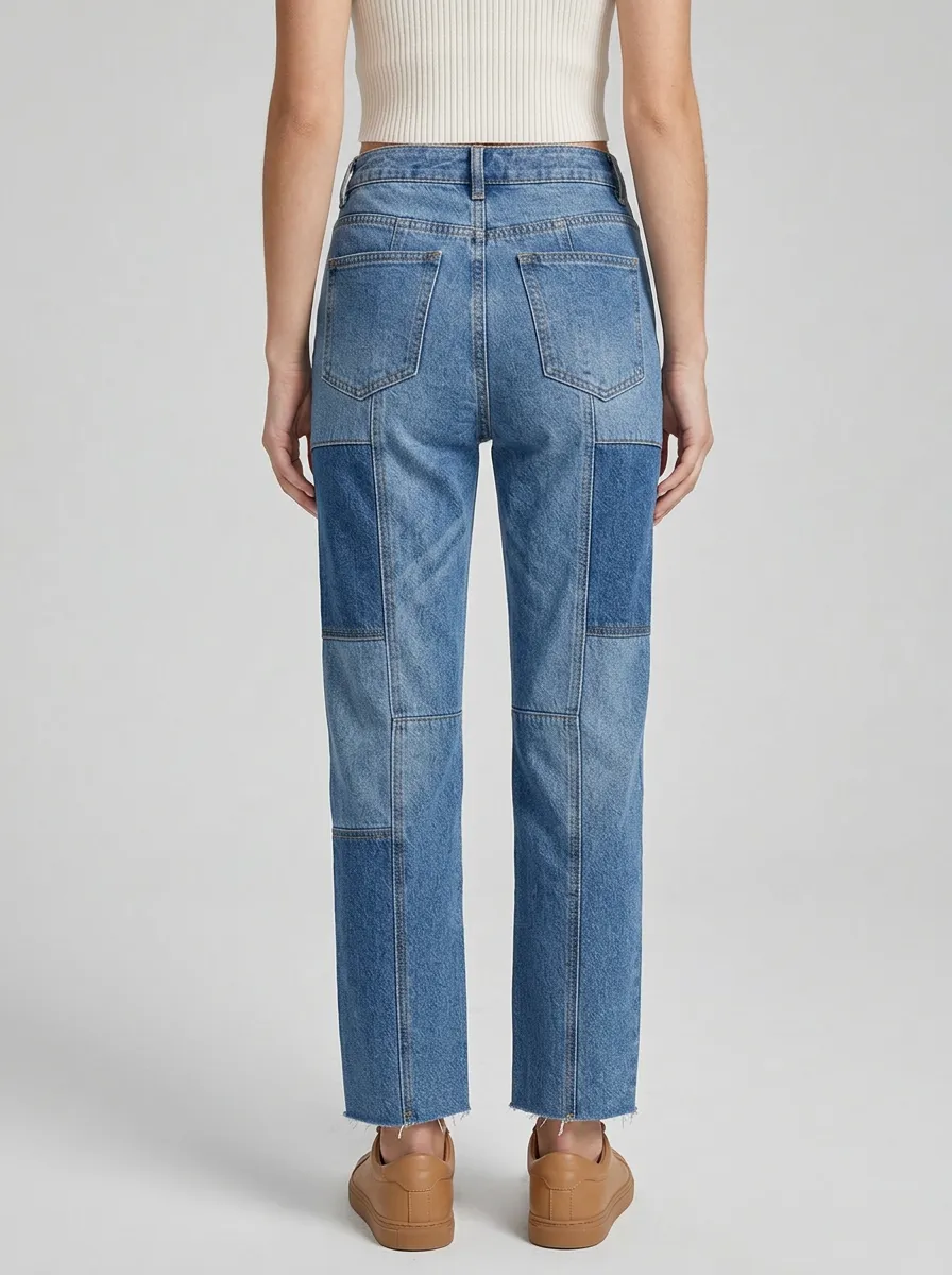 Women's Classic Casual Patchwork Denim Straight Jeans