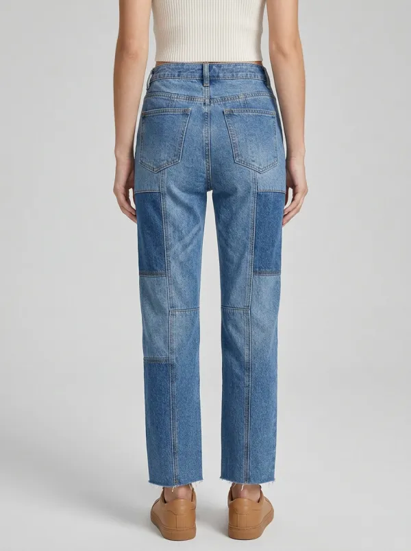 Women's Classic Casual Patchwork Denim Straight Jeans