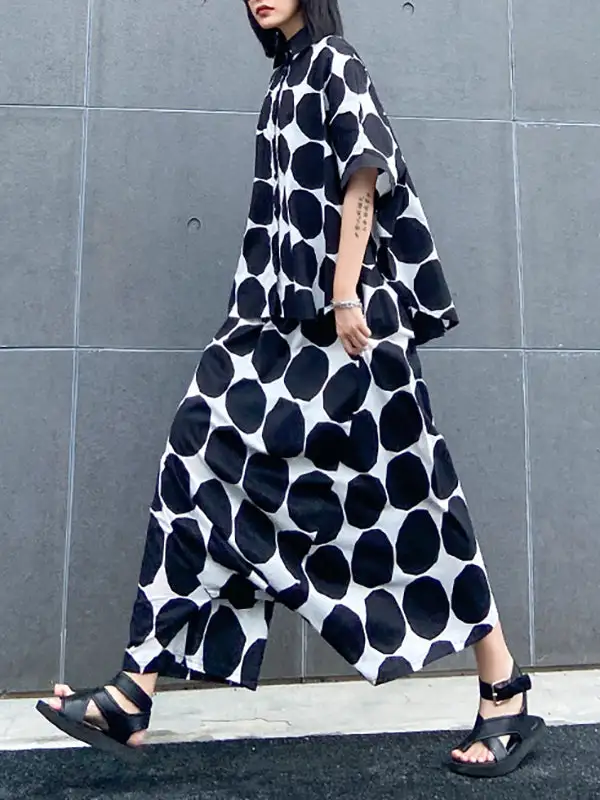 Batwing Sleeve Buttoned Blouse And Pants Set