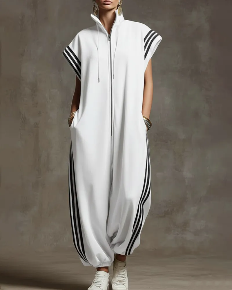 Zip Front Pocketed Jumpsuit