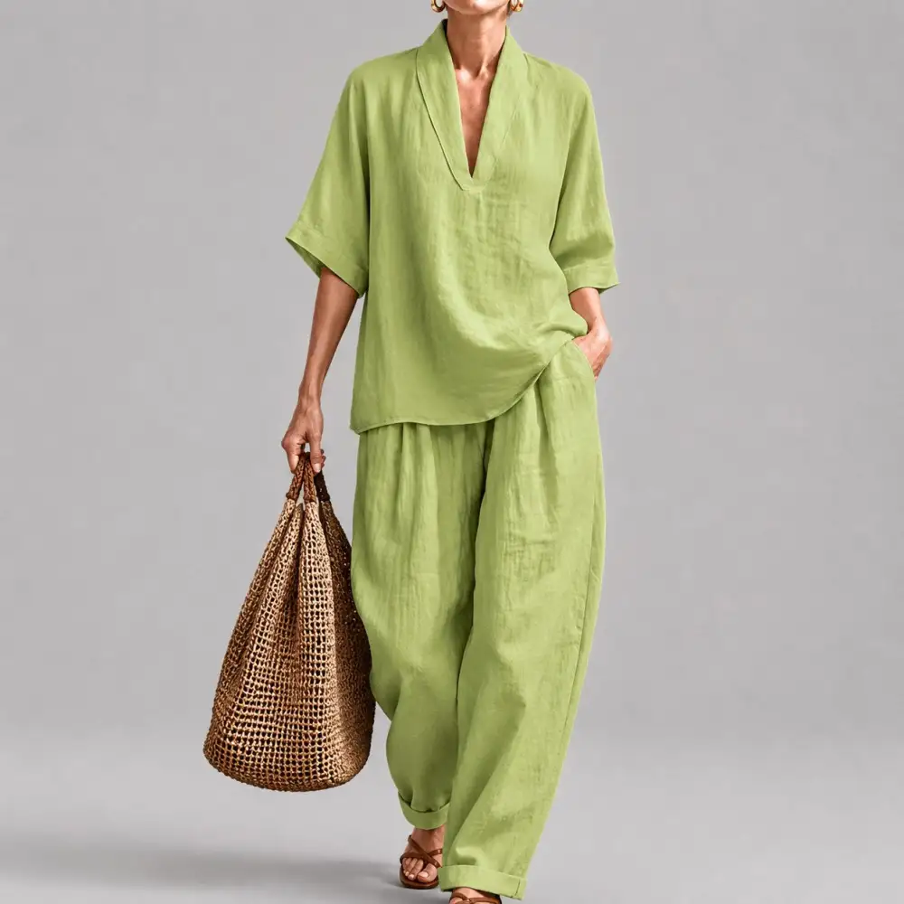 Women's Loose V-Neck Two Piece Lounge Set