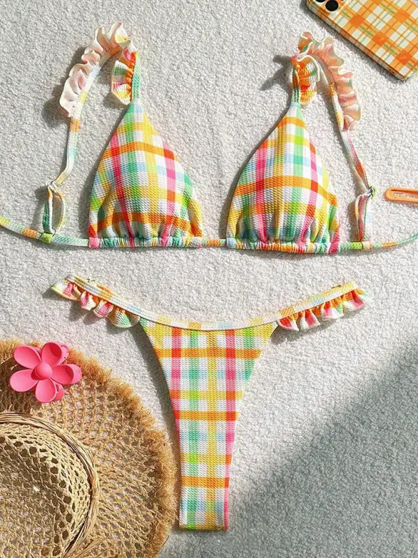 Checkered Lace Bikini Swim Set