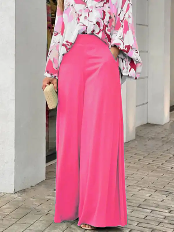 Wide Leg Blouse And Pants Set