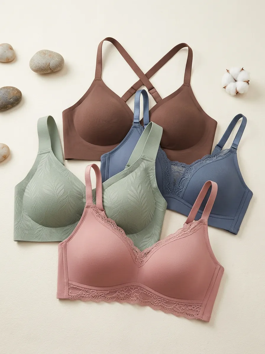 Women's Comfort Seamless Lace Leaf Printed Multi Pack Bras