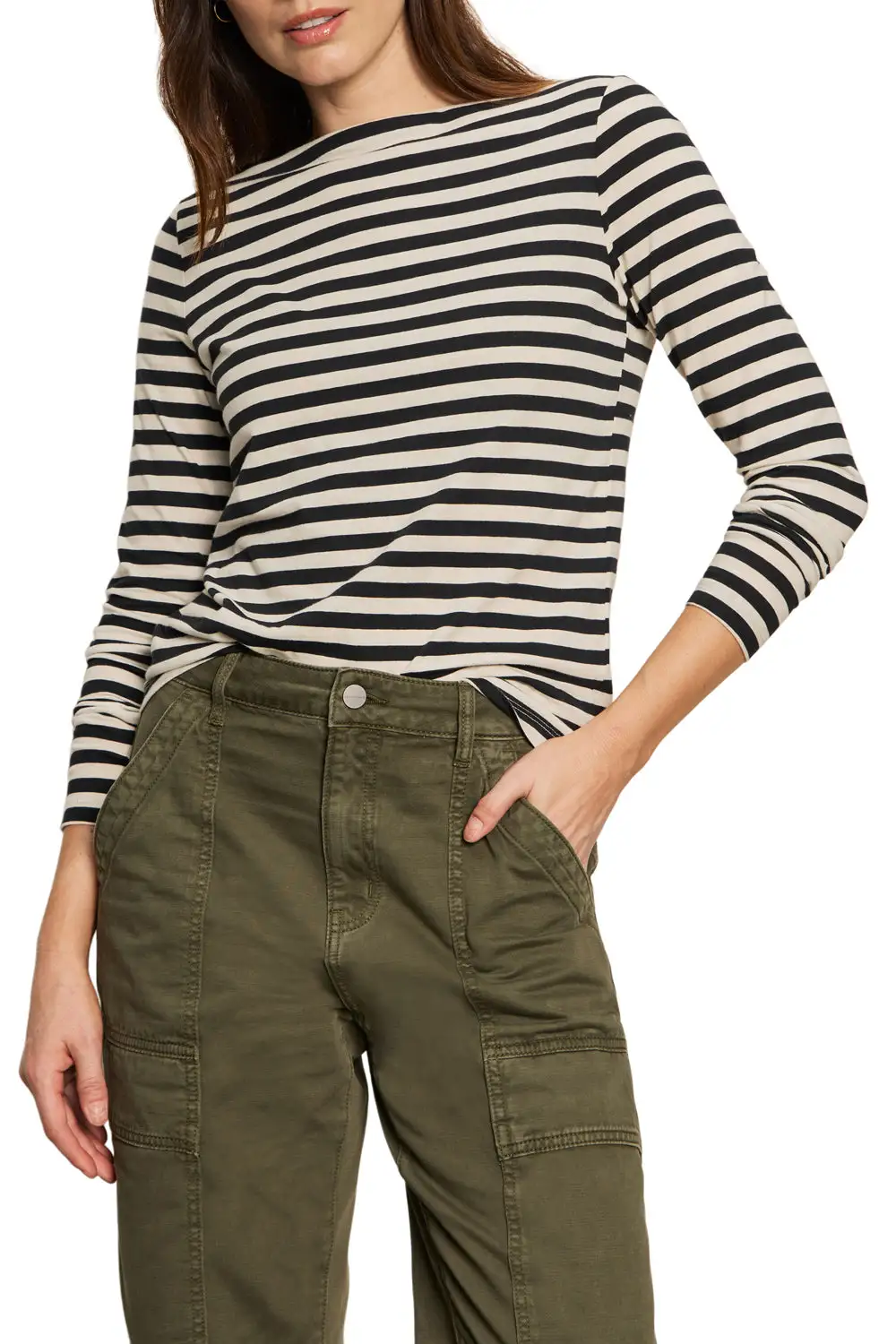 Striped Boat Neck Long Sleeve Relaxed Tee