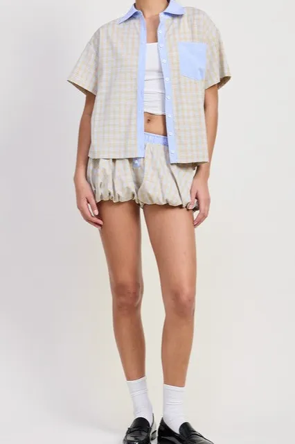 Bubble Sleeve Plaid Shorts