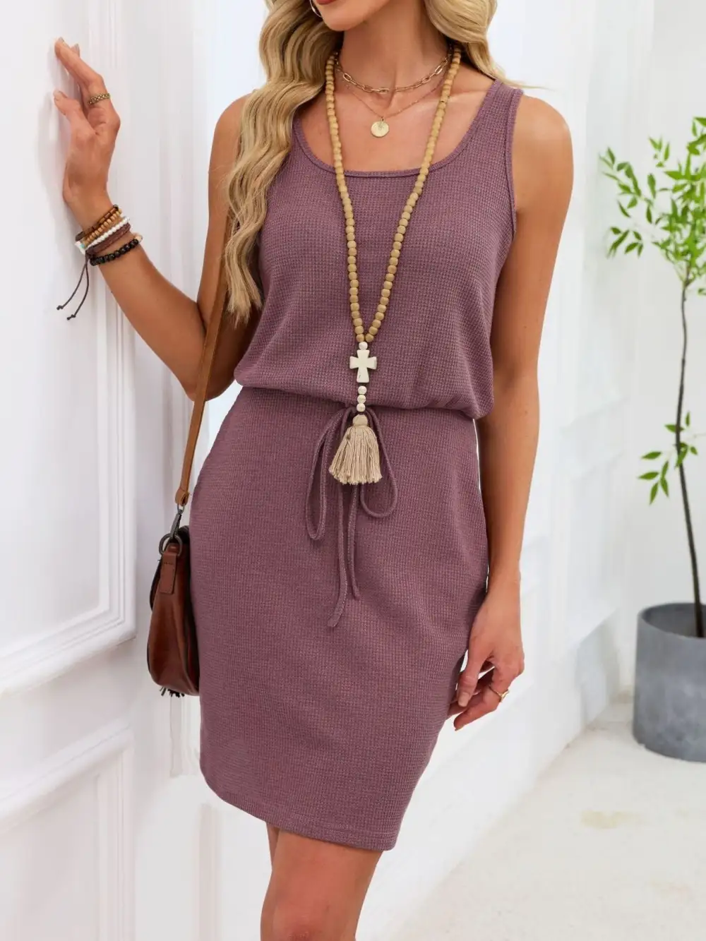 Knit Drawstring Sleeveless Sweater Dress