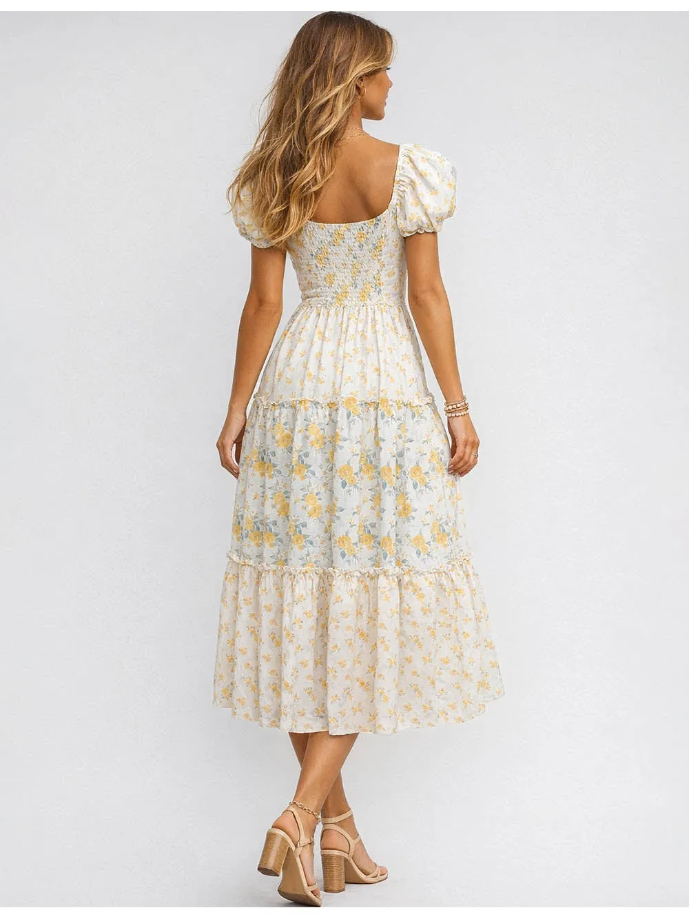 Sweetheart Neck Puff Sleeves Maxi Dress