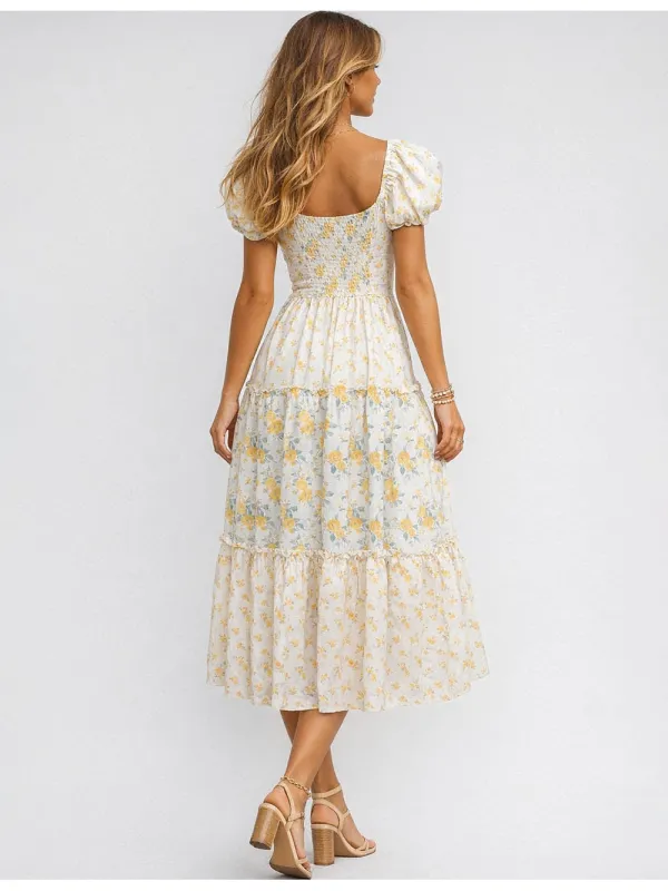 Sweetheart Neck Puff Sleeves Maxi Dress