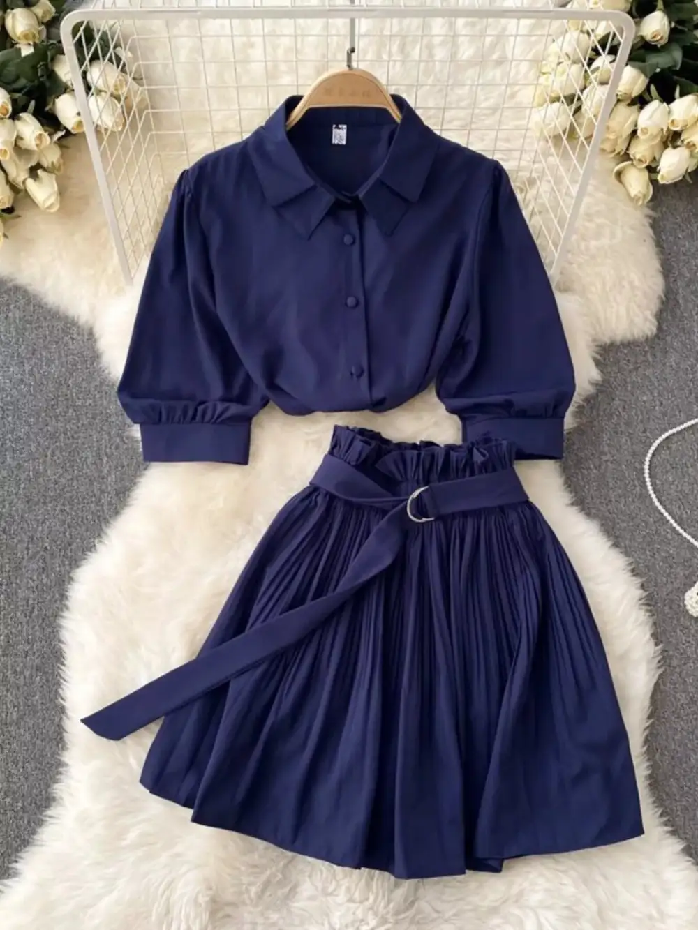 Puff Sleeve Pleated Coordinated Set