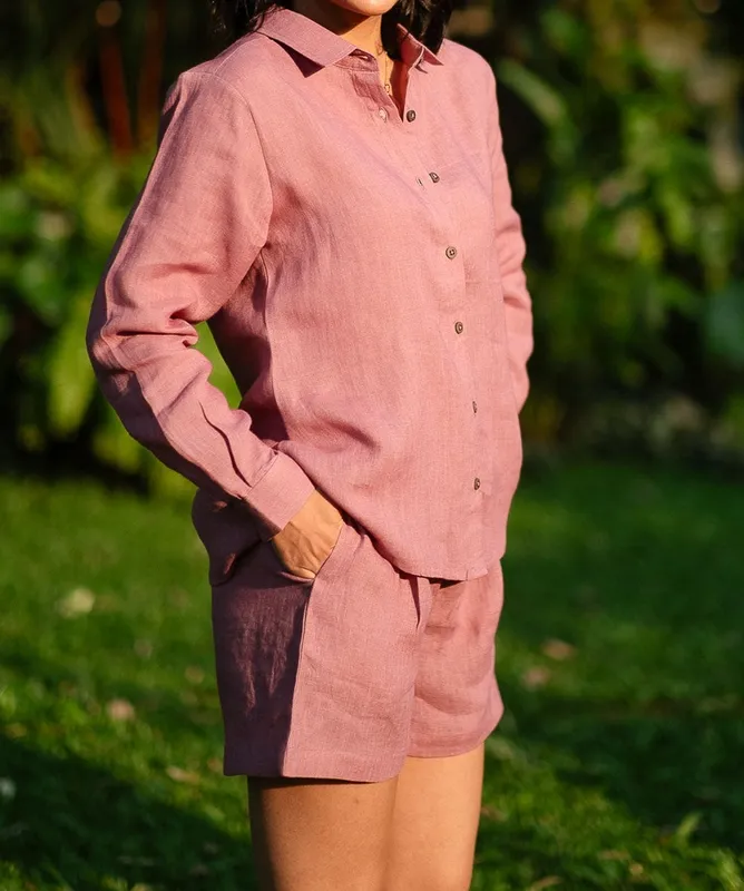 Dusty Pink Linen Button-Up Shirt