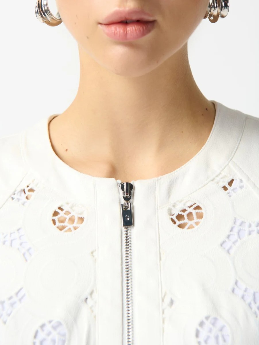 White Embroidered Zip - Front Jacket