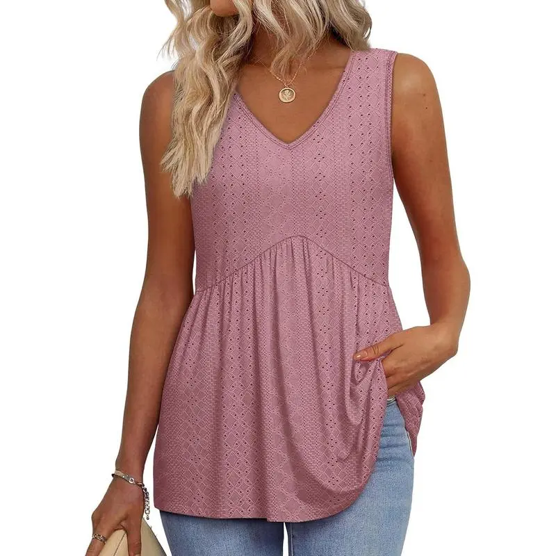 Womens Tank Tops 2025 Flowy Peplum Tops For Women Dressy Sleeveless V Neck Babydoll Tank Tops
