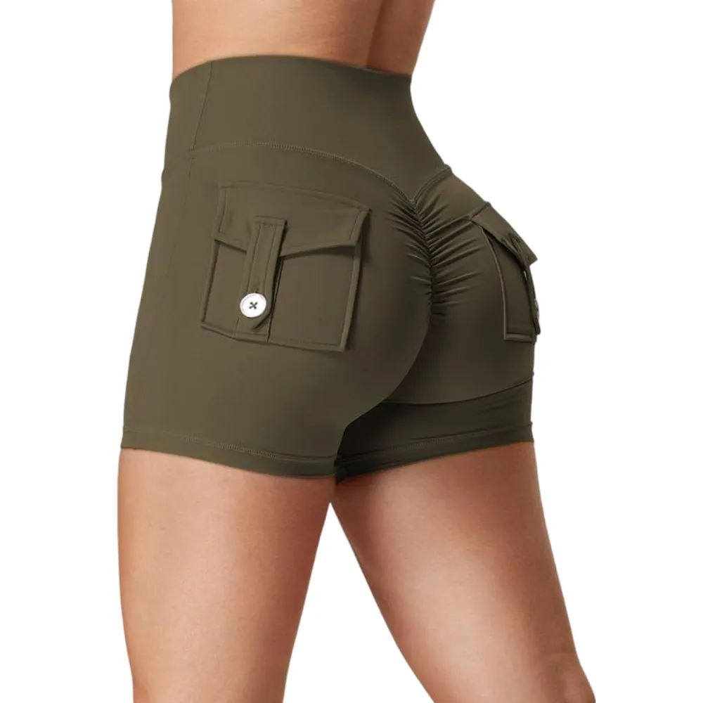 Scrunch Workout Shorts with Pockets Charm Gym Biker Shorts for Women High Waisted Yoga Booty Shorts elastic athletic