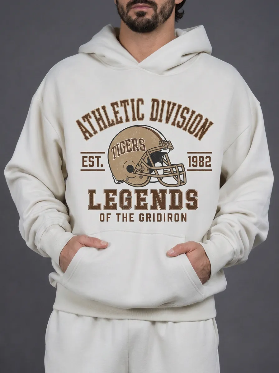 Men's American Football Tigers Helmet Printed Hoodie